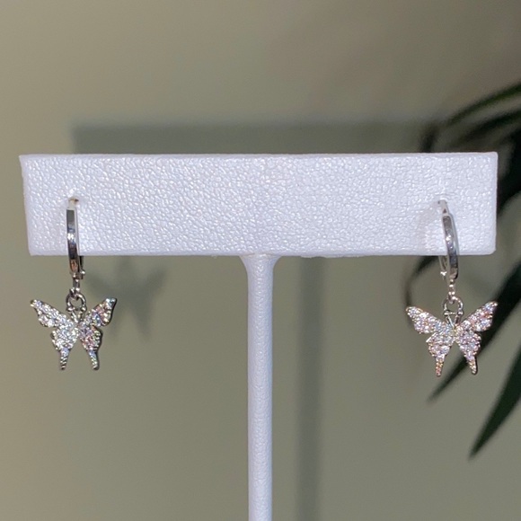 925 Sterling Silver Butterfly Huggie Earrings - Picture 2 of 4
